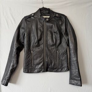 Hollister Womens Faux Leather Moto Jacket Size S Black Biker Rider Fill Zip READ